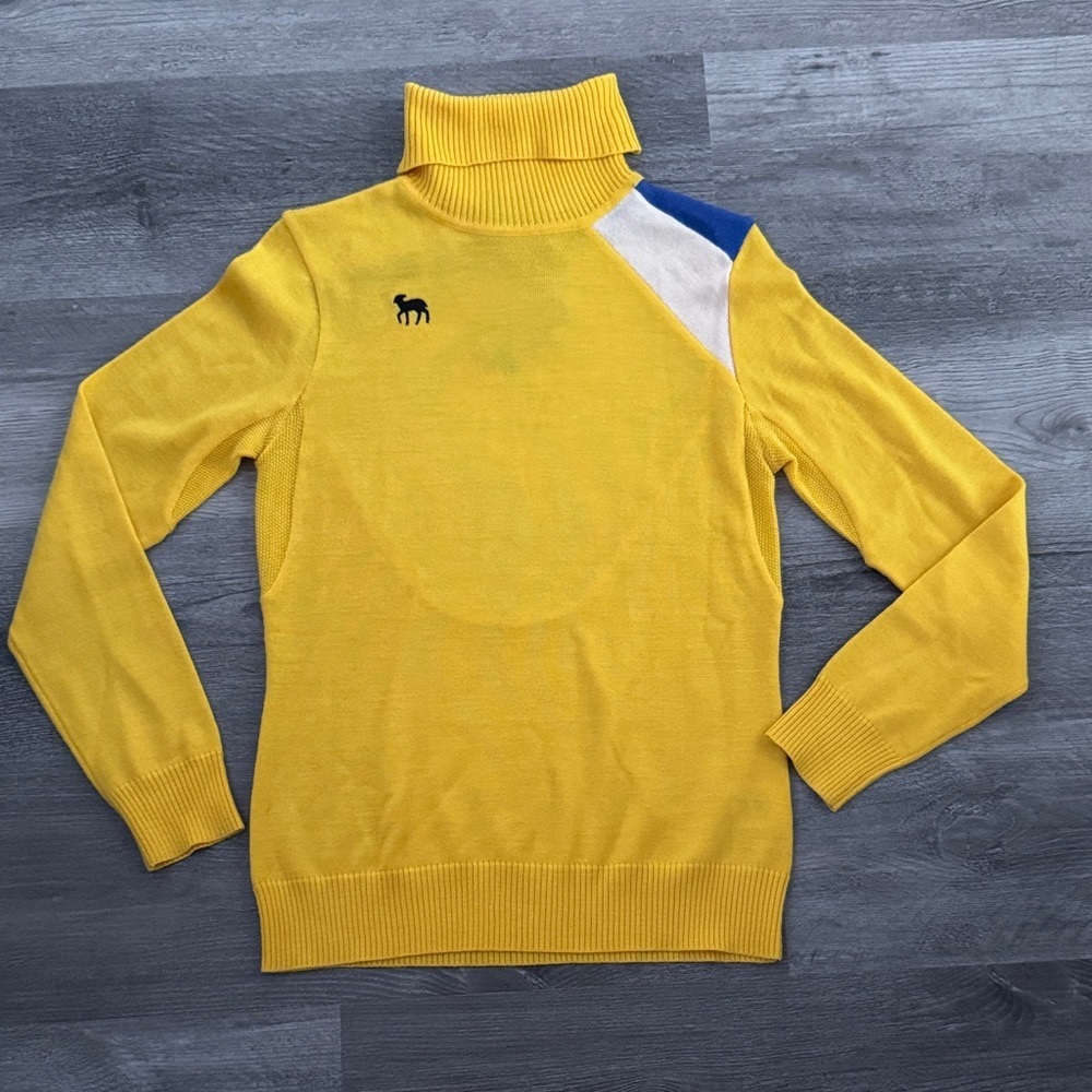 L.A.M.B. Yellow Turtleneck Sweater with Blue and White Detail Medium